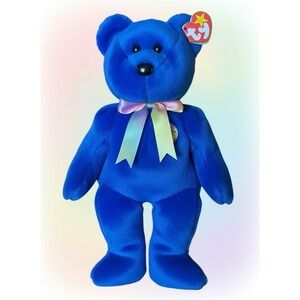 Ty Beanie Buddy Clubby Bear 14" Blue Rainbow 1999 Plush 100% Tylon Error MWMT